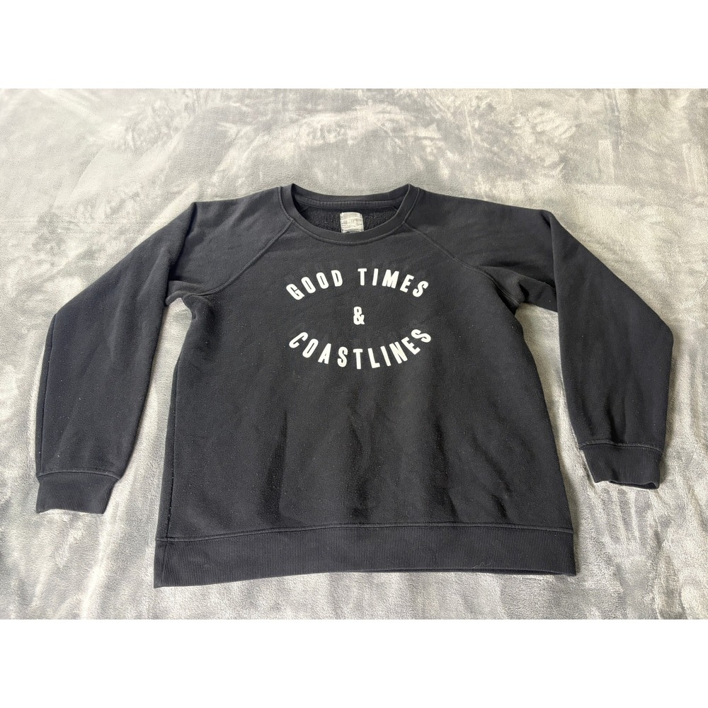 Billabong Black Good Times Coastlines Raglan Graphic Sweatshirt Women Size L
